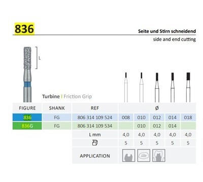 836 - SIDE &amp; END CUTTING ,FLAT END DIAMOND BURS