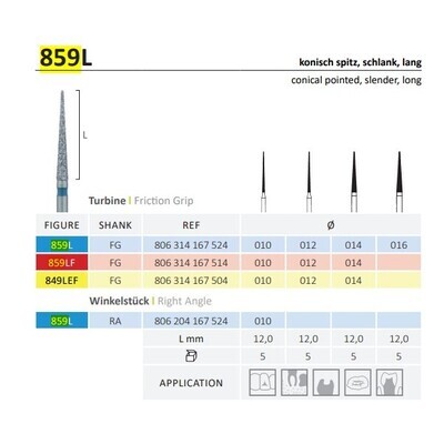 859L - LONG NEEDLE DIAMOND BURS 5pcs - JOTA