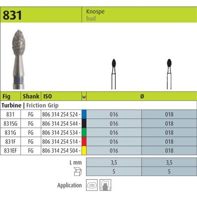 368 or 831 - FLAME SHAPE DIAMOND BURS