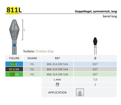 811L - LONG BARREL SHAPE DIAMOND BURS 2pcs