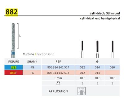 882 - CYLINDRICAL ROUND END DIAMOND BURS