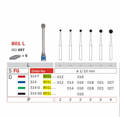 801L - LONG ROUND DIAMOND BURS