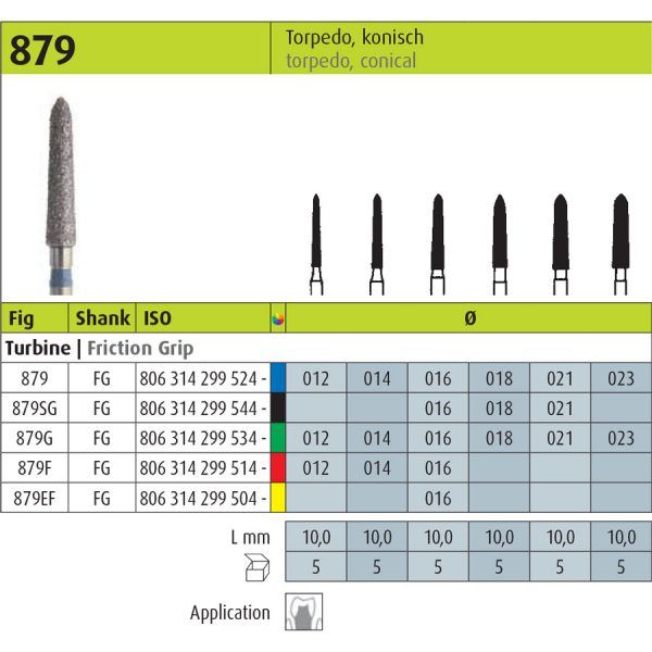 879 - CONICAL TORPEDO SHAPED DIAMOND BURS - JOTA