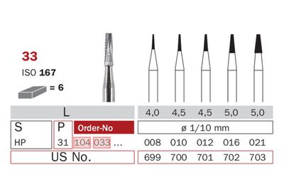 C33 HP. 023 - CONICAL SURGICAL CARBIDE BURS 1pc - DIA SWIZZ