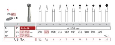 C1 HP - ROUND CARBIDE BURS 1pc - DIA SWIZZ
