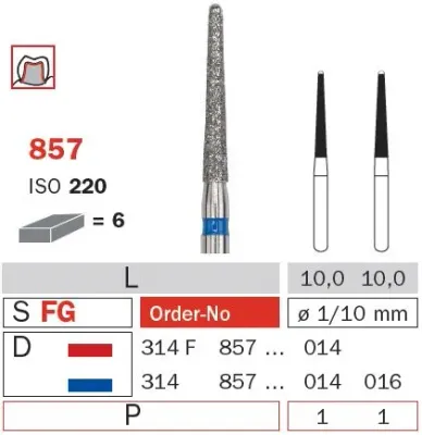 857 - LONG CONICAL with NON CUTTING ROUND END DIAMOND BURS