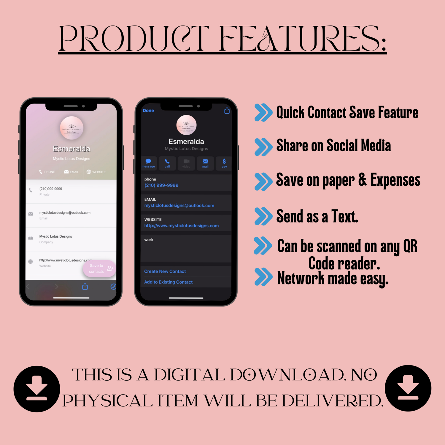 Custom Digital Vcard, Contact Card with QR Code for Business-Good for 1 Year
