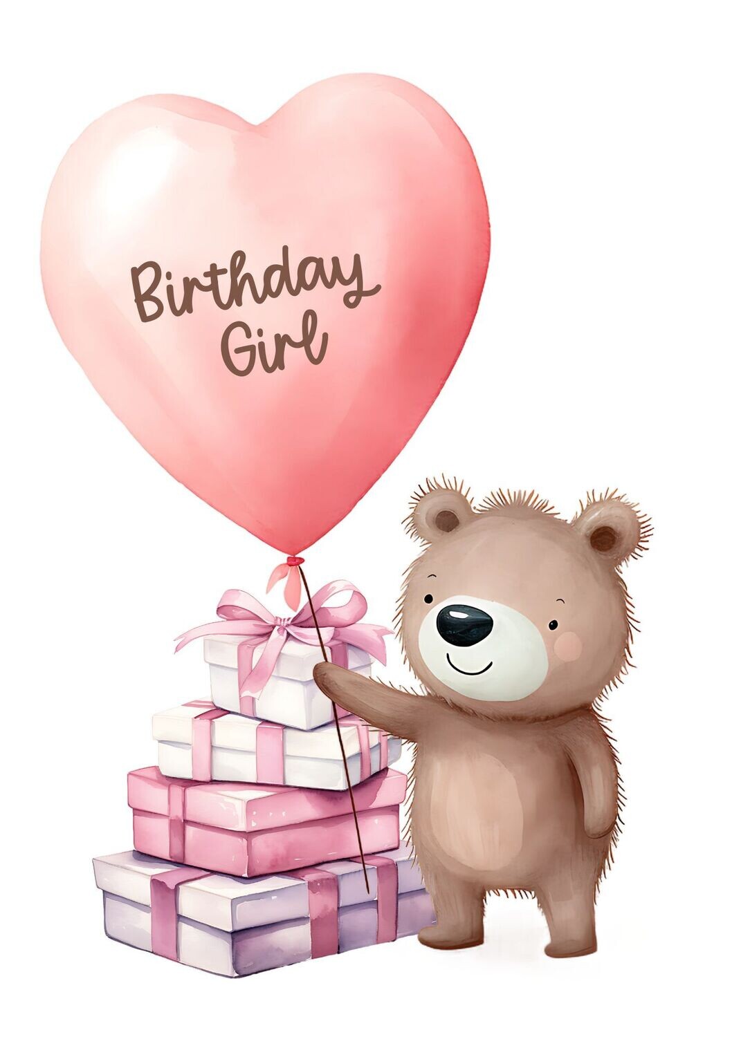 Birthday Girl Bear Balloon UV DTF