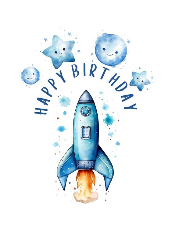 Happy Birthday Rocket UV DTF