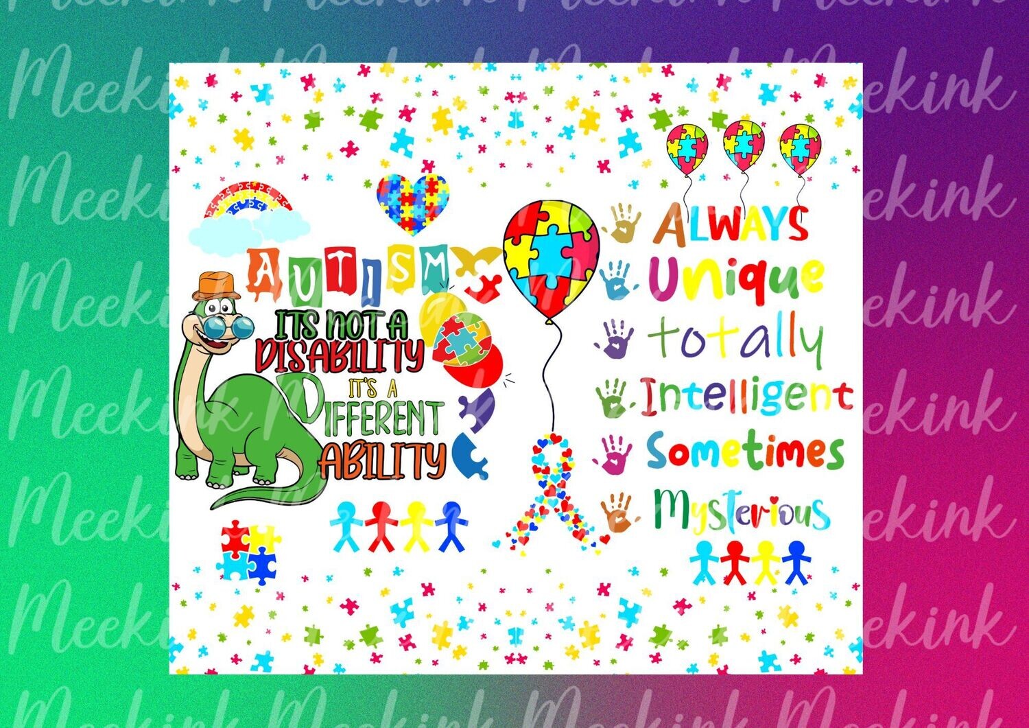 Autism Dino 20oz Tumbler Wrap Sub Sheet