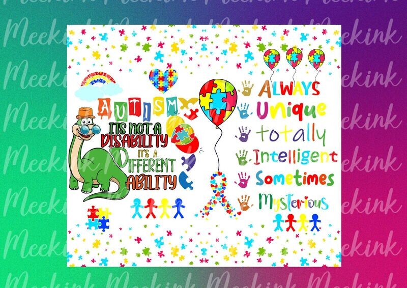 Autism Dino 20oz Tumbler Wrap Sub Sheet