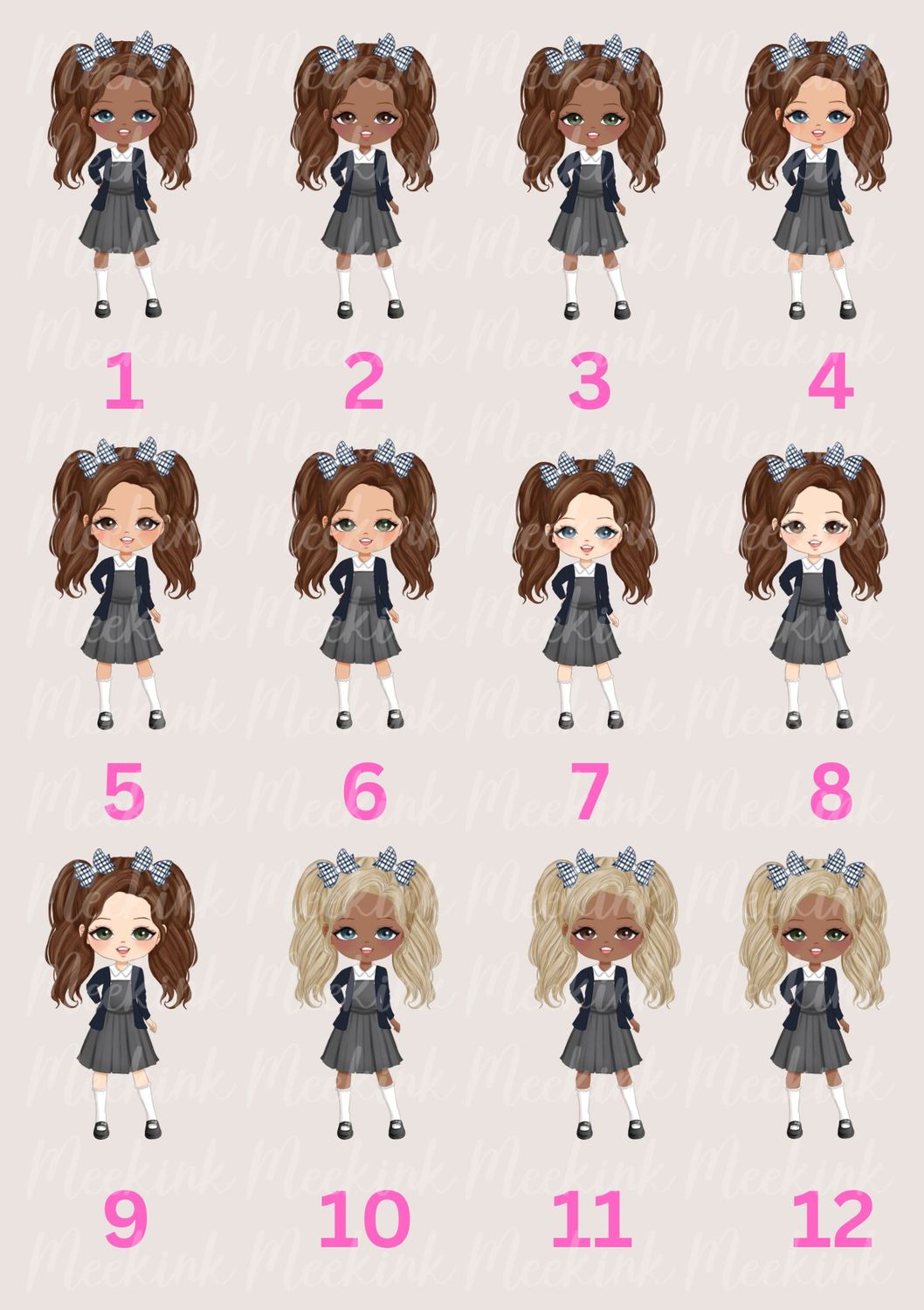 School Girl Character Doll UVDTF or DTF Decal