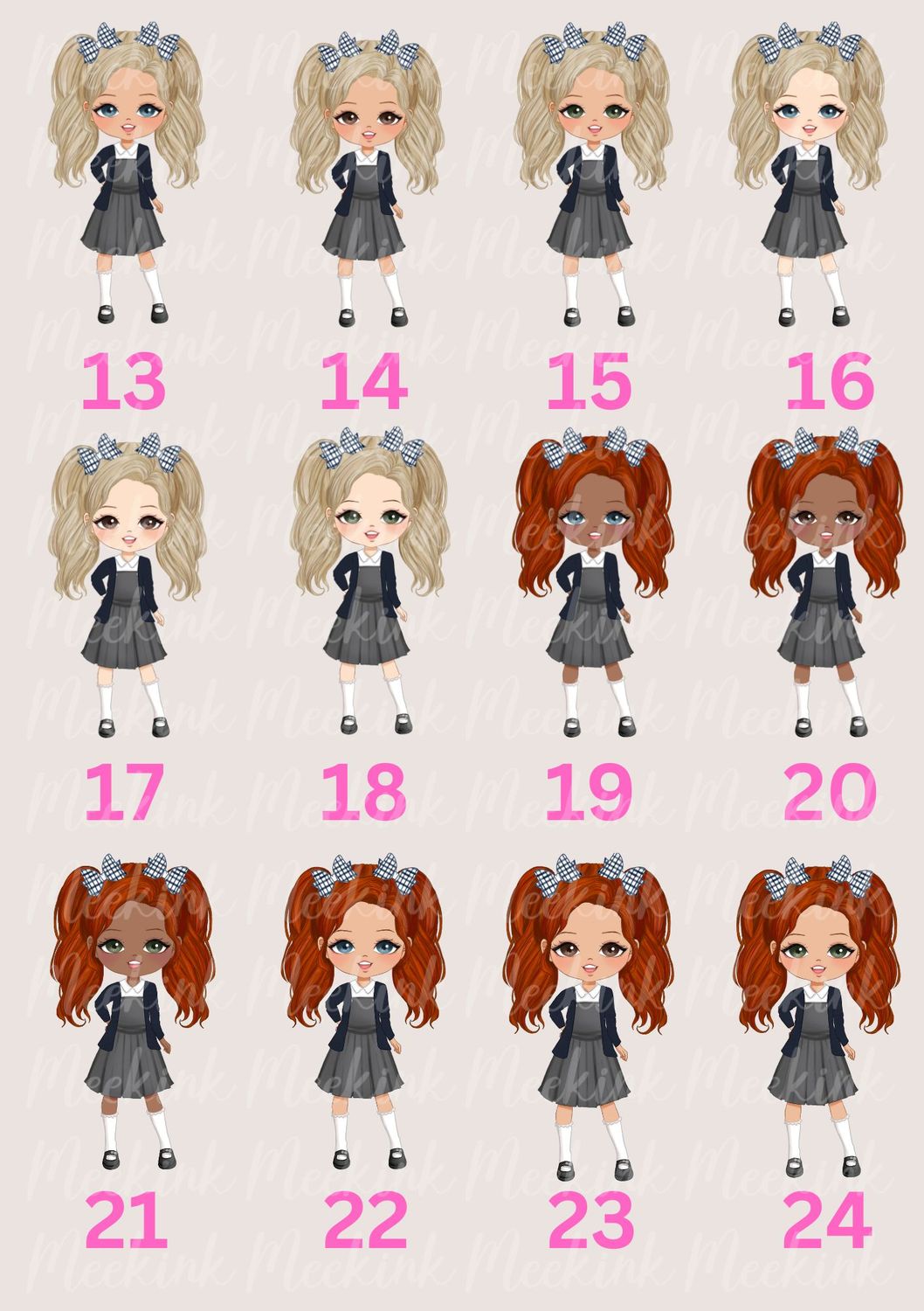 School Girl Character Doll UVDTF or DTF Decal