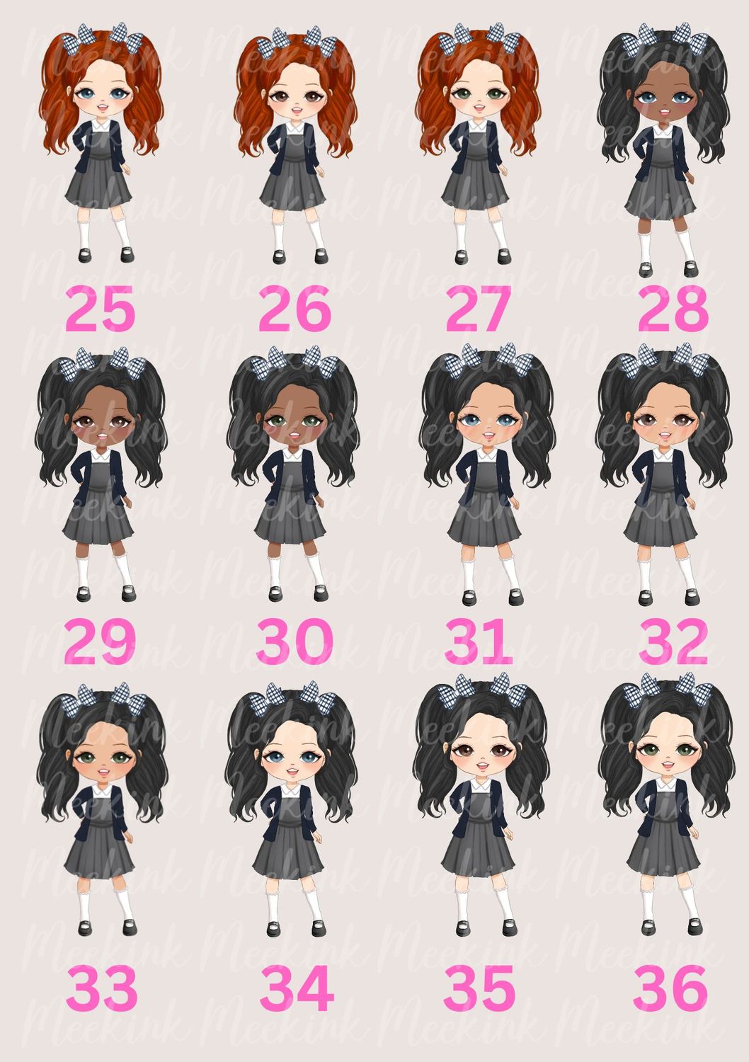 School Girl Character Doll UVDTF or DTF Decal