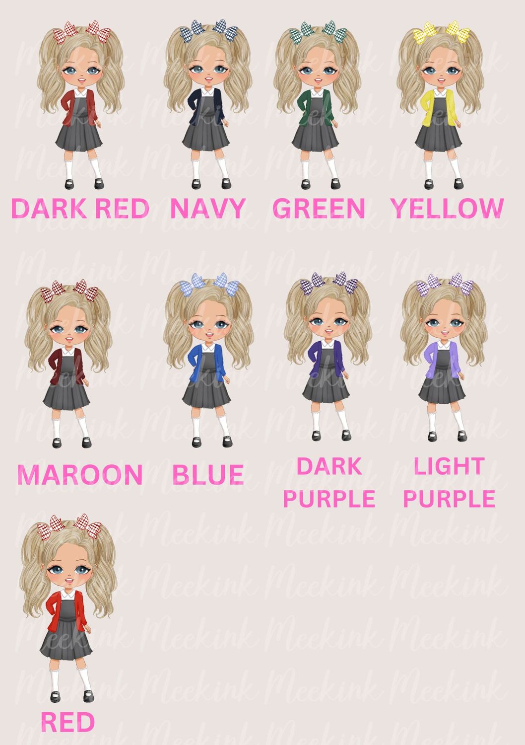 School Girl Character Doll UVDTF or DTF Decal