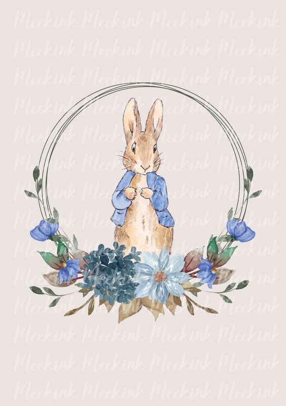 Rabbit Blue Floral Frame