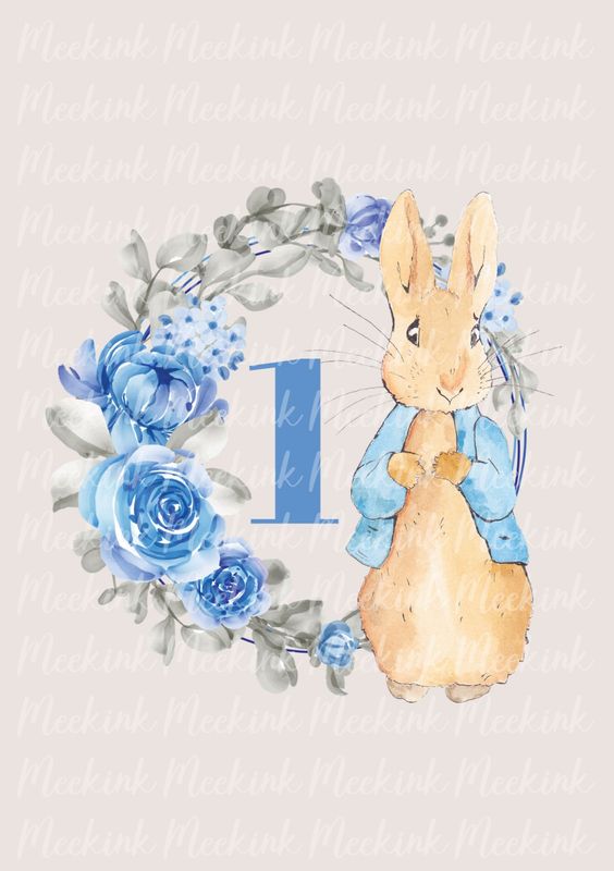Blue Rabbit 1st Birthday Wreath