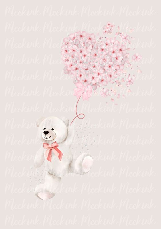 Teddy Bear Pink Floral Balloon