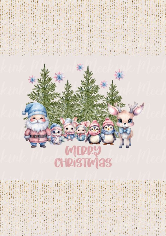 Pink &amp; Blue Santa &amp; Friends Decal