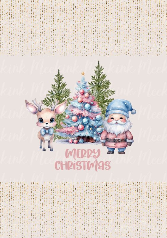 Pink &amp; Blue Santa &amp; Reindeer Decal