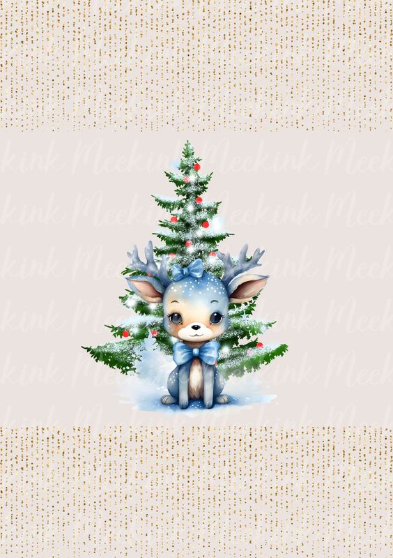 Blue Reindeer Tree Decal