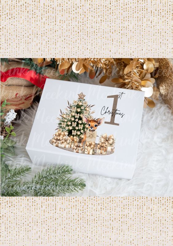 1st Christmas Beige Reindeer Decal