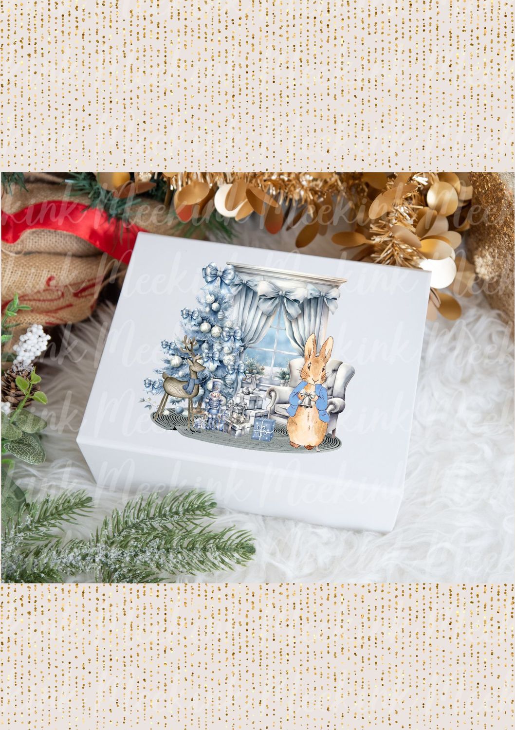 Blue Grey Christmas Rabbit Decal