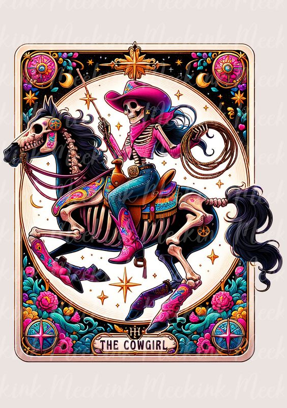Cow Girl Tarot UVDTF or DTF Decal