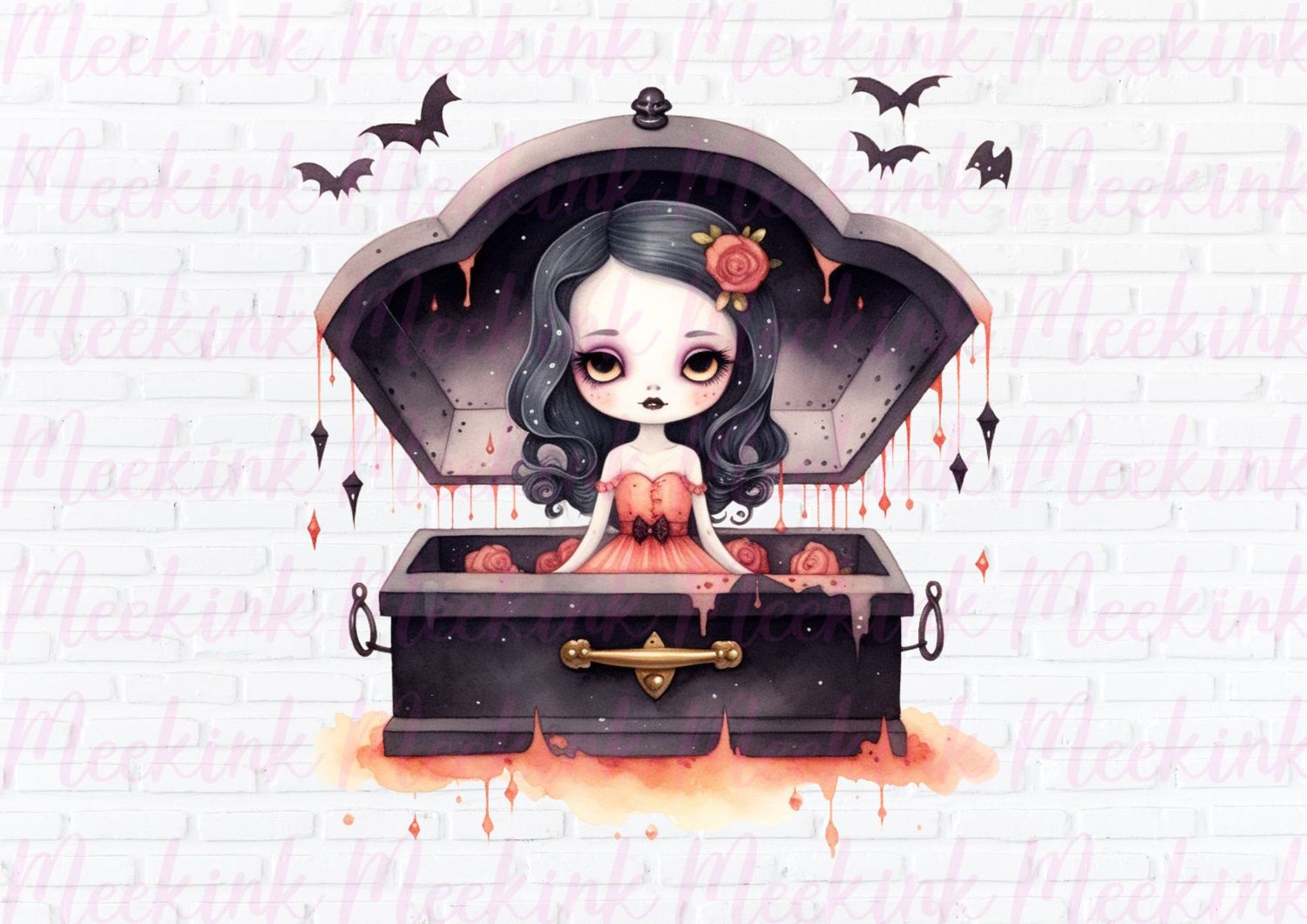 Halloween Spooky Coffin Girl 1 UVDTF or DTF Decal
