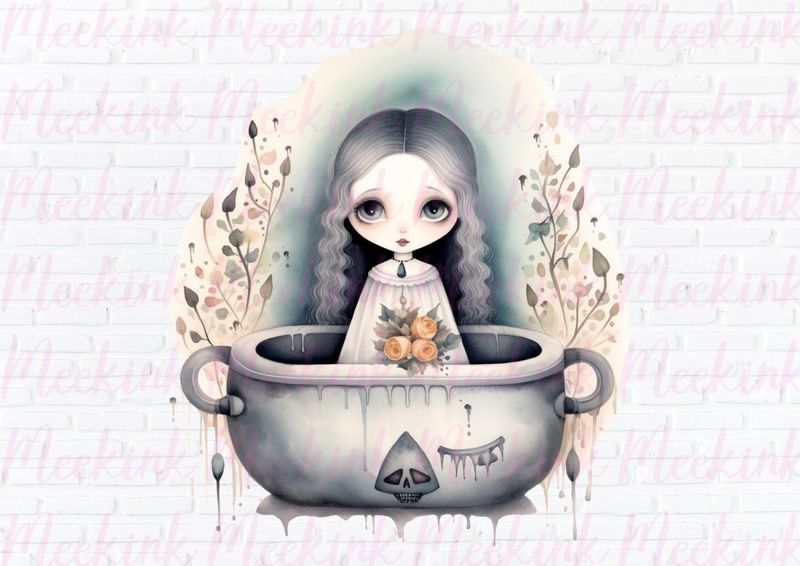 Halloween Spooky Coffin Girl 3 UVDTF or DTF Decal
