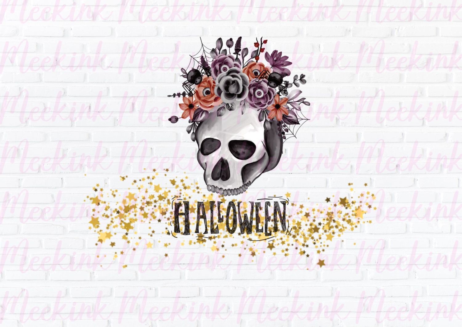 Halloween Floral Skull UVDTF or DTF Decal