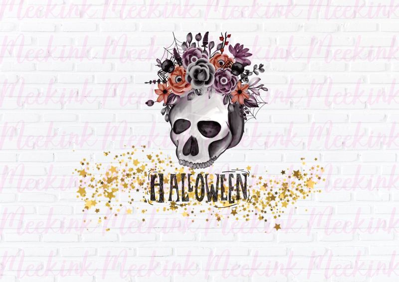 Halloween Floral Skull UVDTF or DTF Decal
