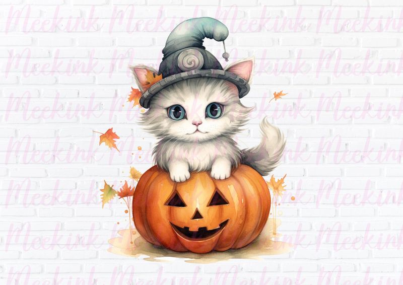 Halloween Pumpkin Cat 3 UVDTF or DTF Decal