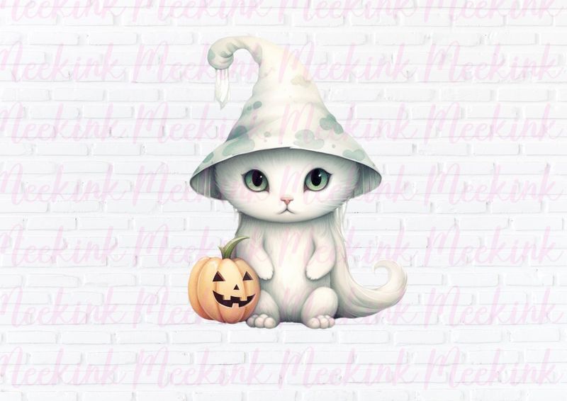 Halloween Ghost Cat 1 UVDTF or DTF Decal