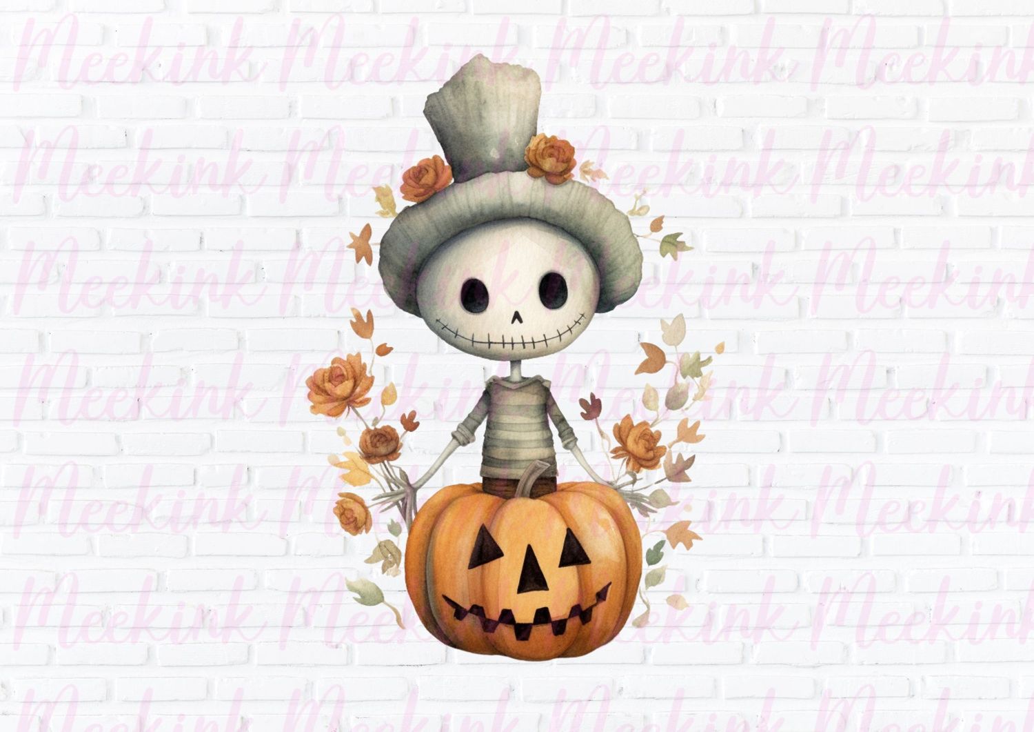 Halloween Pumpkin Skeleton 1 UVDTF or DTF Decal