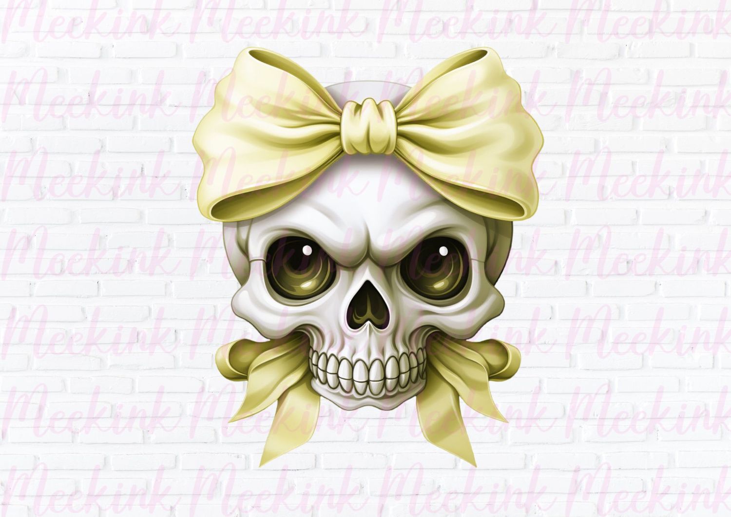 Halloween Skull Bow Yellow UVDTF or DTF Decal