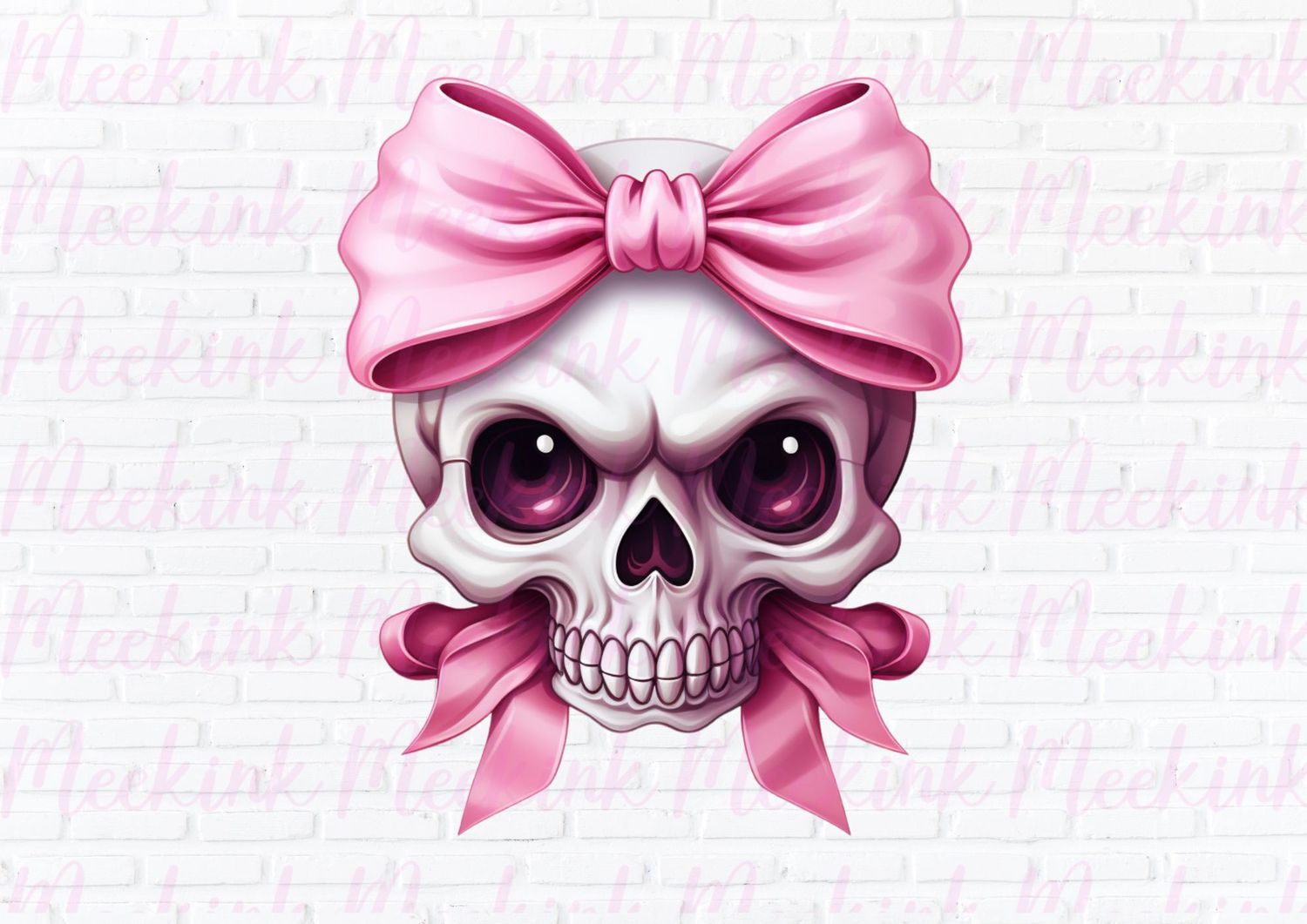 Halloween Skull Bow Pink UVDTF or DTF Decal