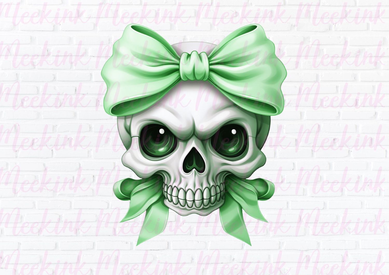 Halloween Skull Bow Green UVDTF or DTF Decal