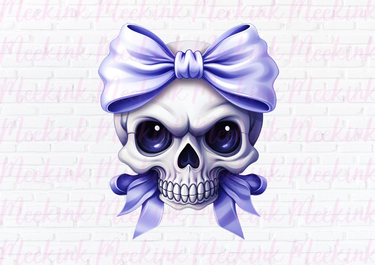 Halloween Skull Bow Blue UVDTF or DTF Decal