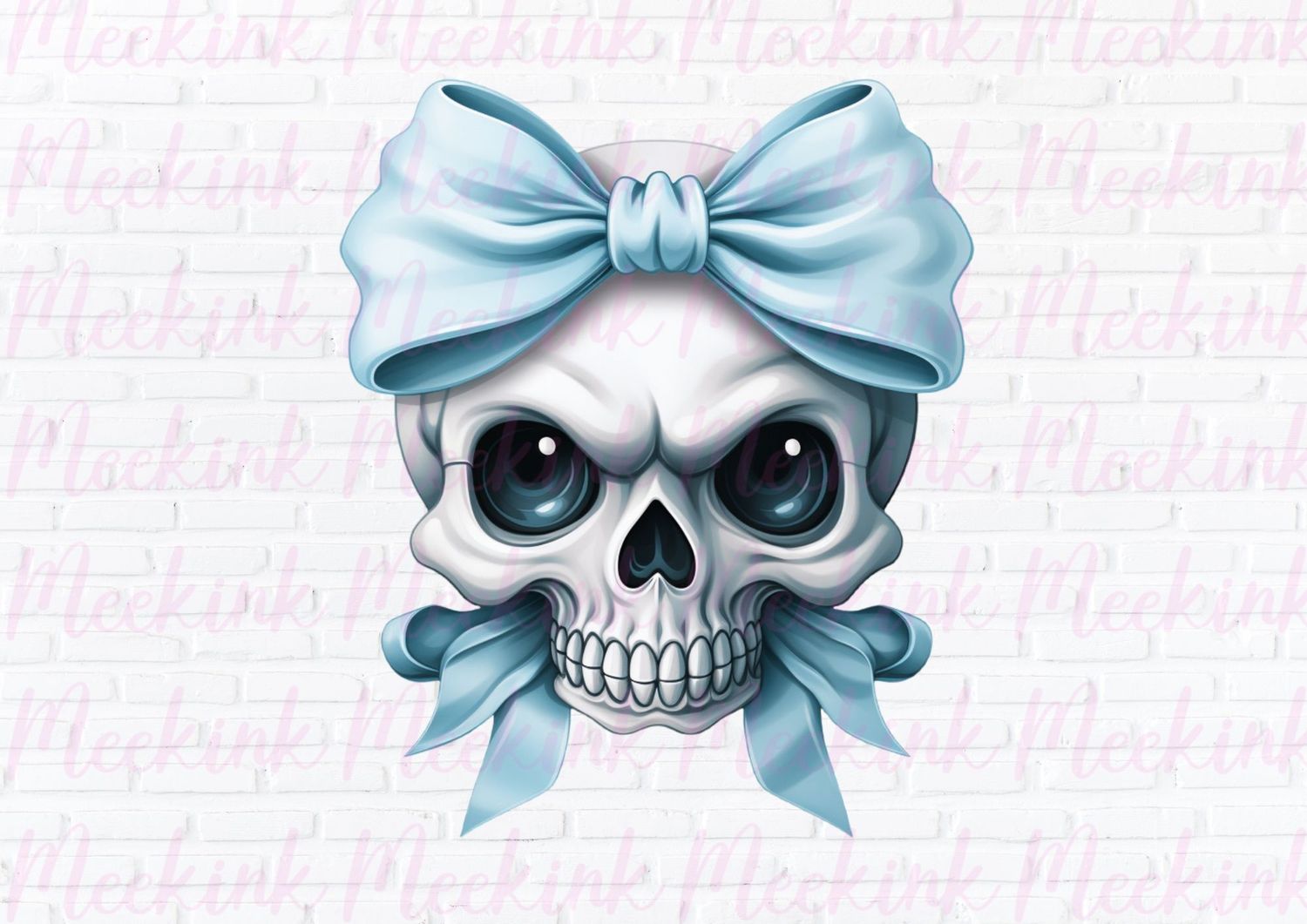 Halloween Skull Bow Light Blue UVDTF or DTF Decal