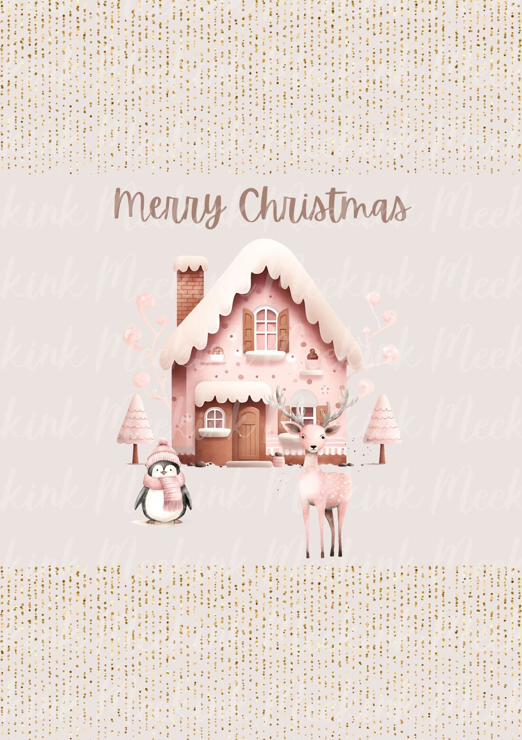 Pink Penguin Gingerbread House Decal