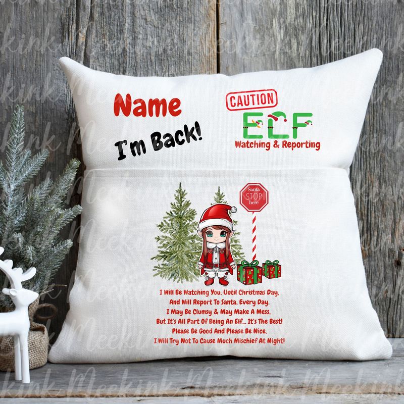 Elf I&#39;m Back Pocket Pillow Cushion Design 4 DTF