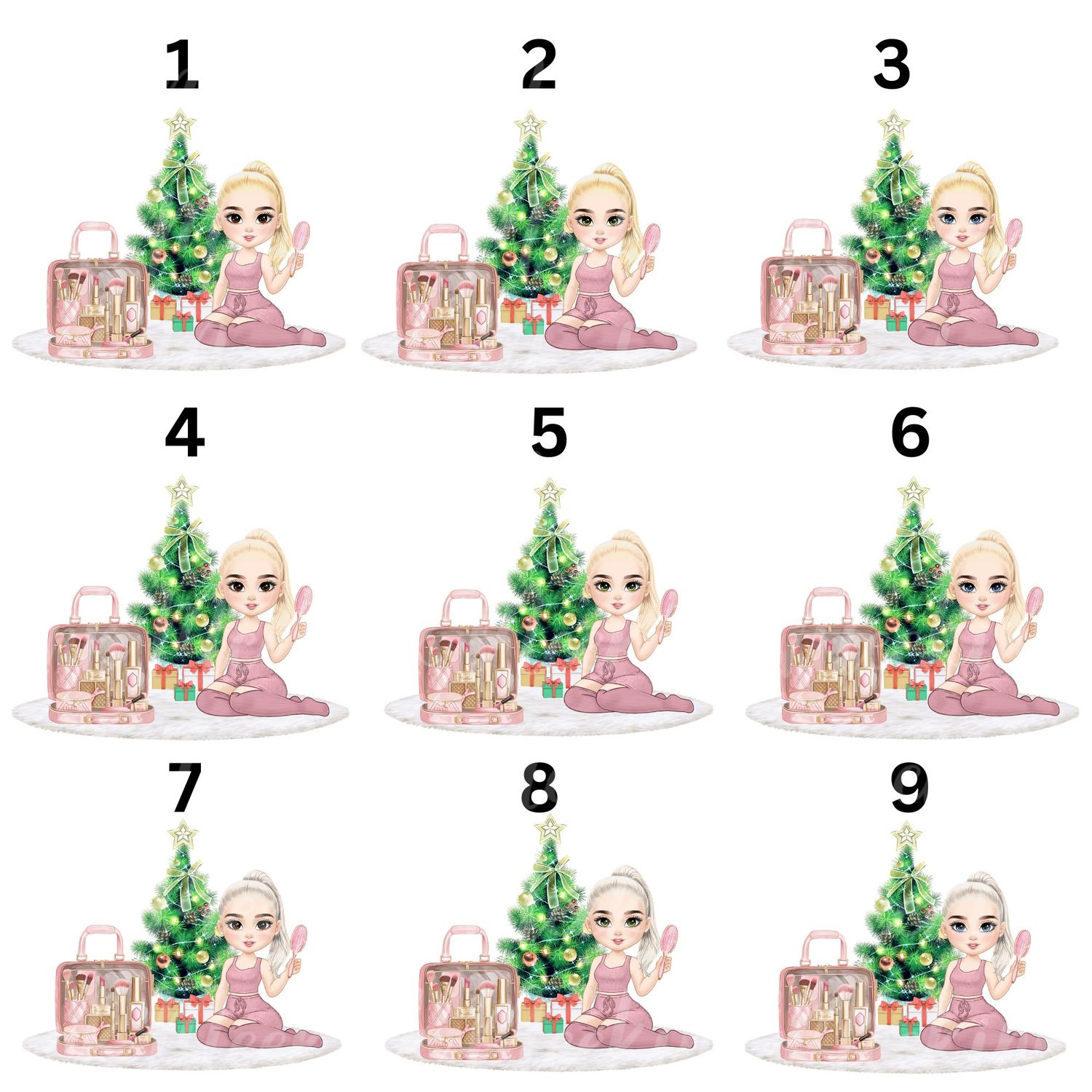 Christmas Beauty Chibi Doll Ponytail  UVDTF or DTF Decal