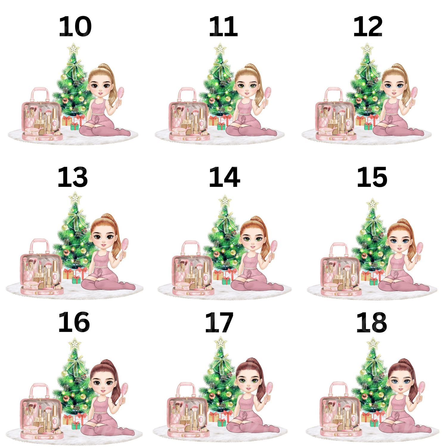Christmas Beauty Chibi Doll Ponytail  UVDTF or DTF Decal