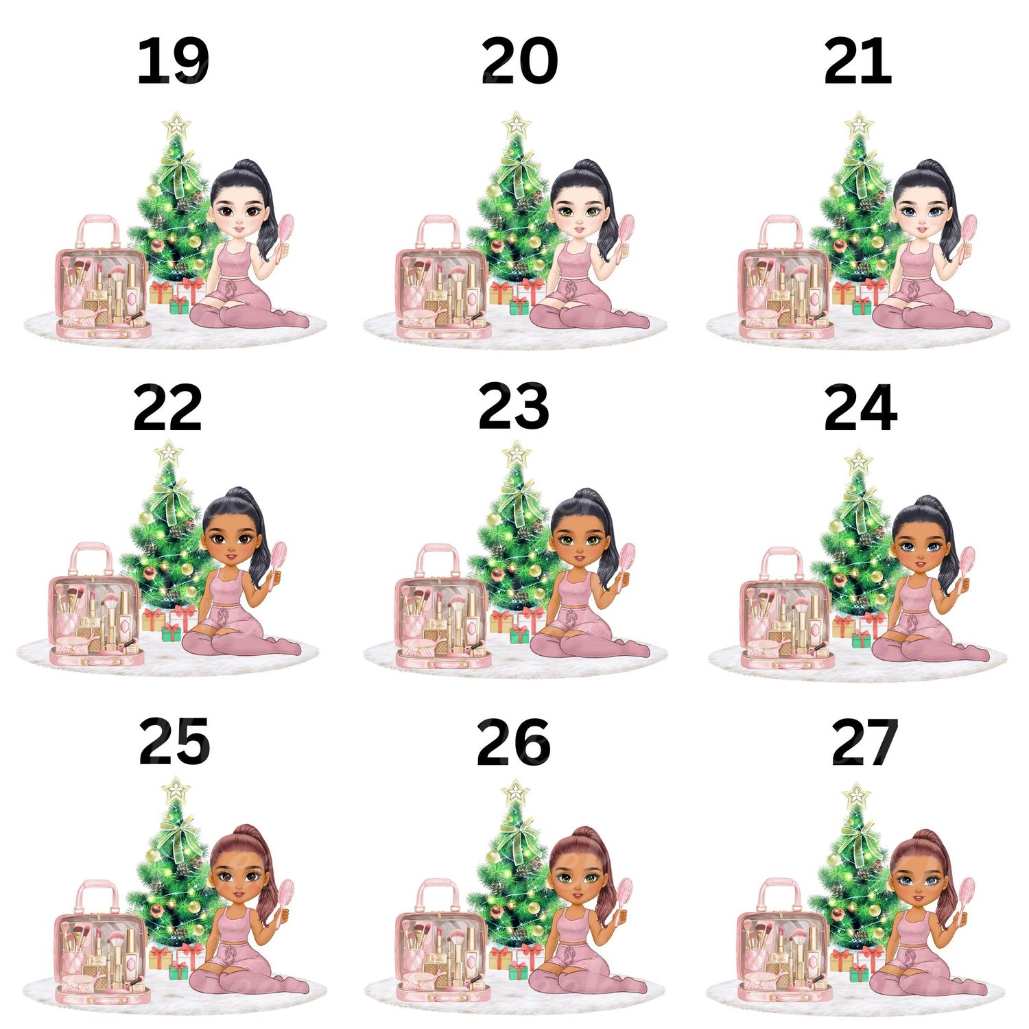 Christmas Beauty Chibi Doll Ponytail  UVDTF or DTF Decal
