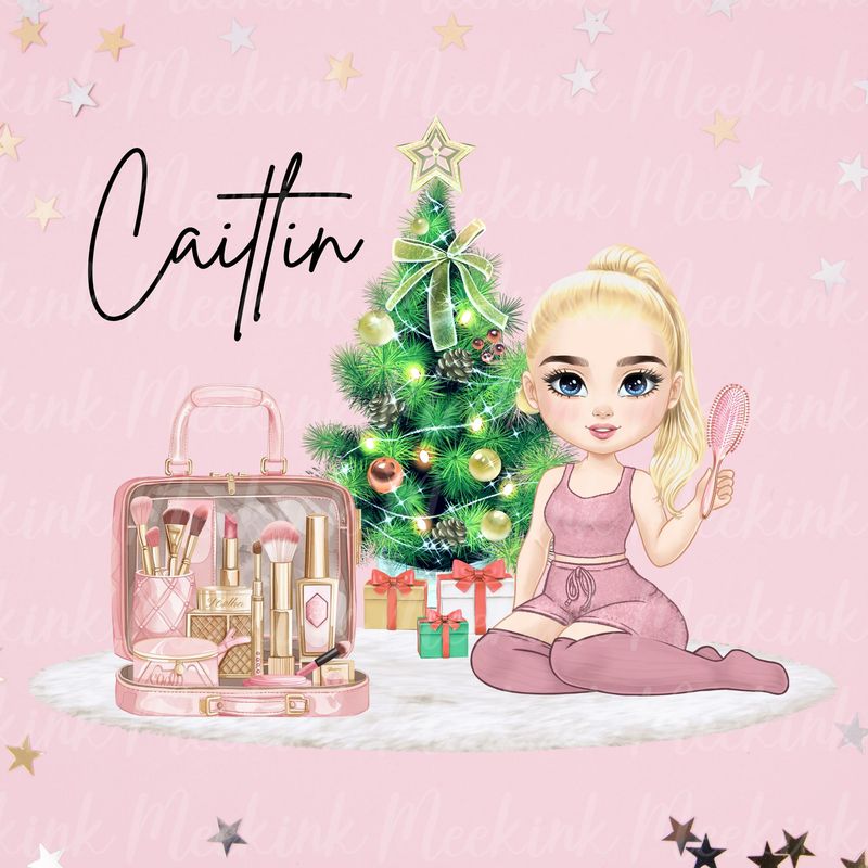 Christmas Beauty Chibi Doll Ponytail  UVDTF or DTF Decal