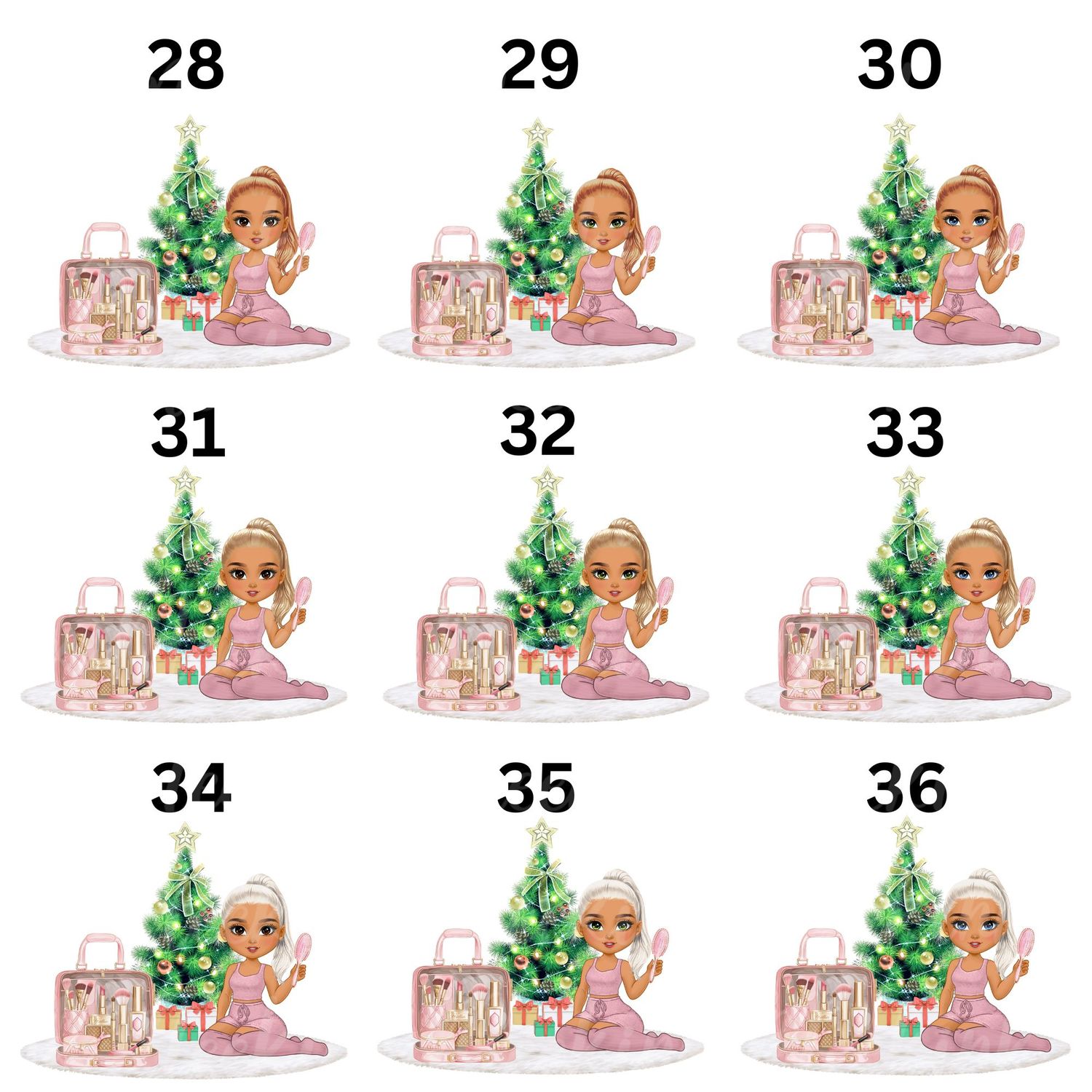 Christmas Beauty Chibi Doll Ponytail  UVDTF or DTF Decal