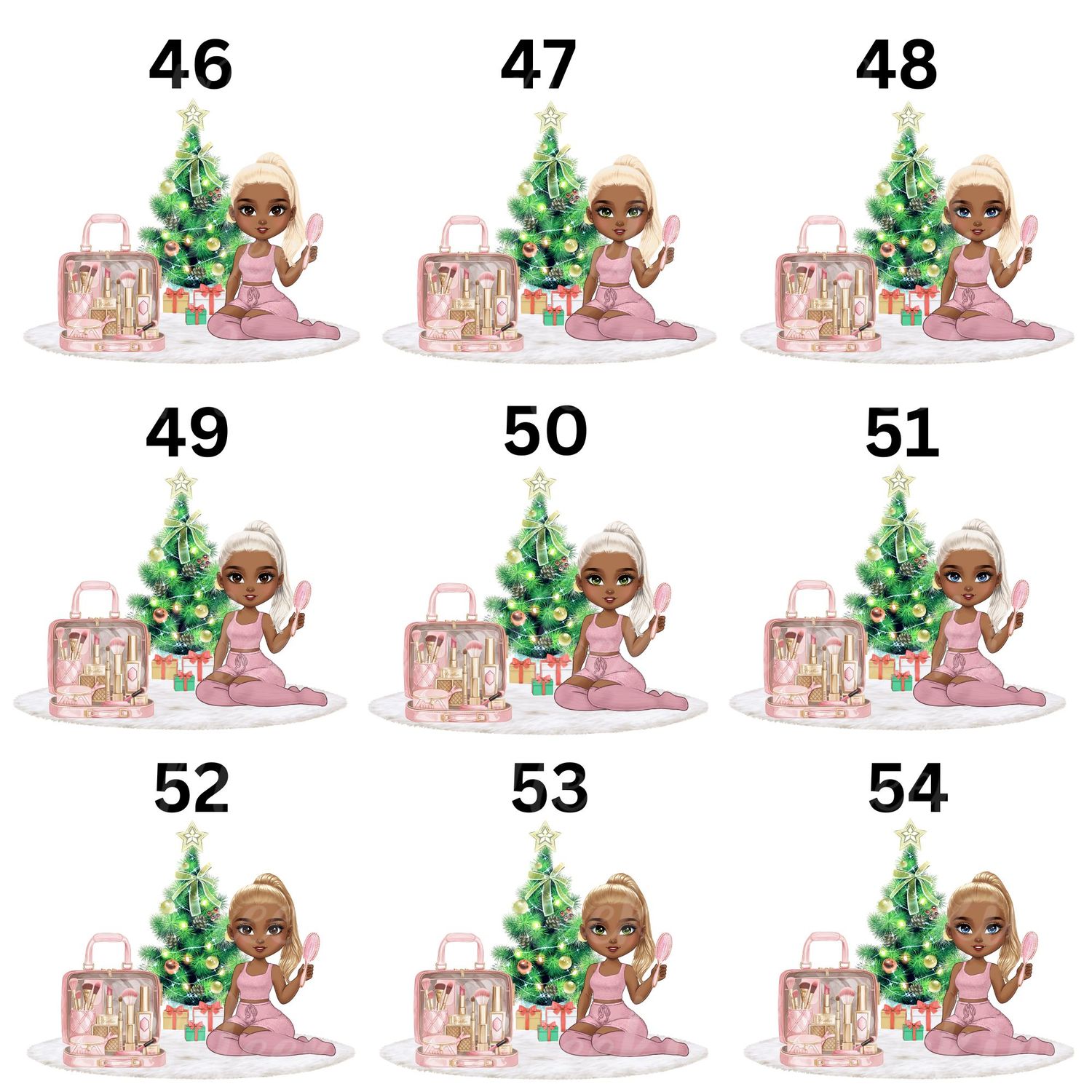Christmas Beauty Chibi Doll Ponytail  UVDTF or DTF Decal