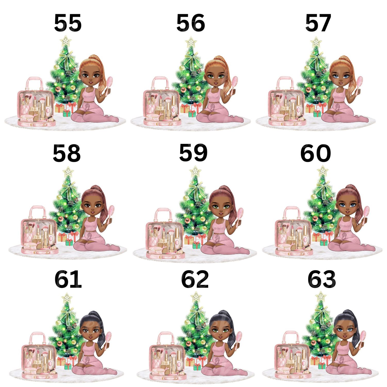 Christmas Beauty Chibi Doll Ponytail  UVDTF or DTF Decal
