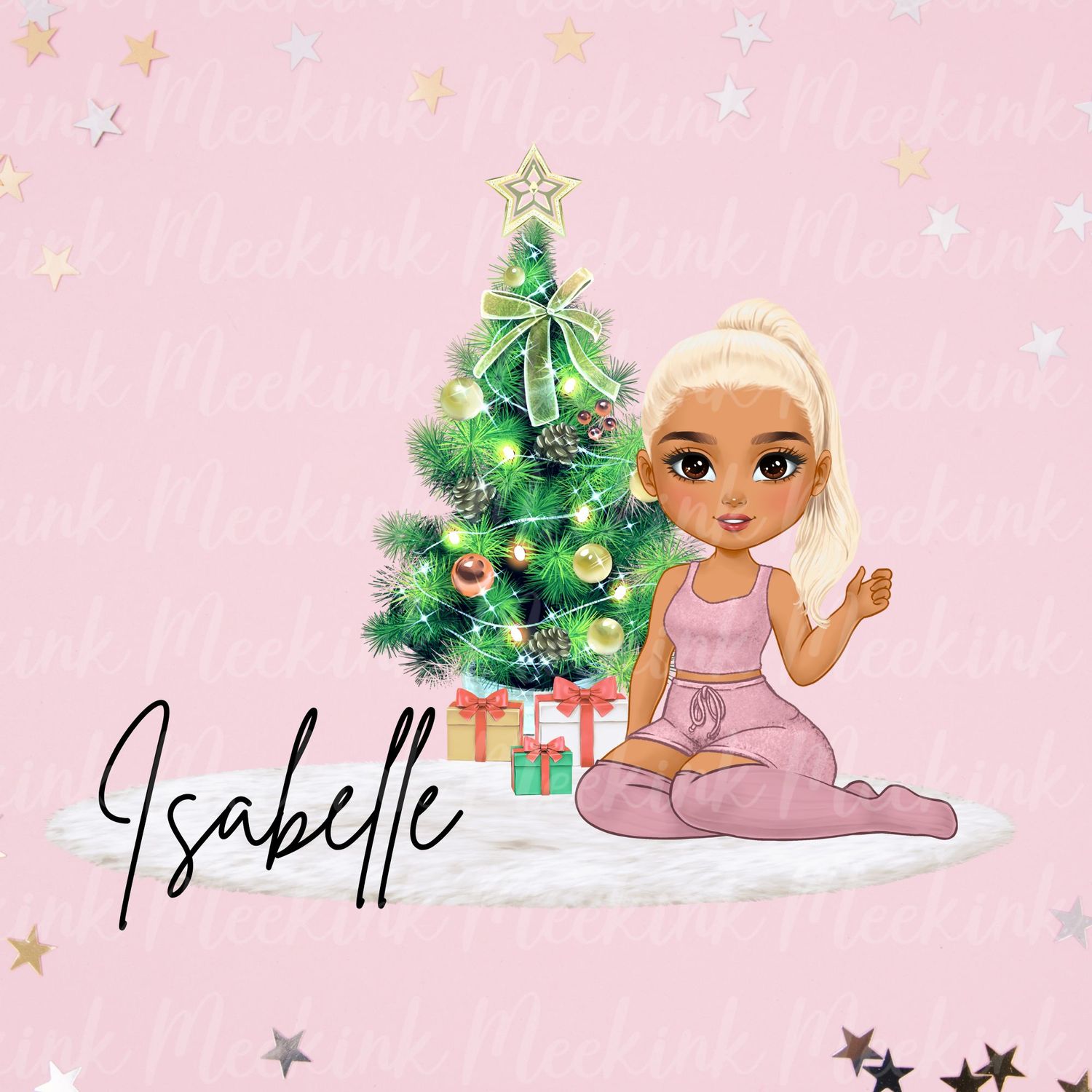 Christmas Beauty Chibi Doll Ponytail  UVDTF or DTF Decal